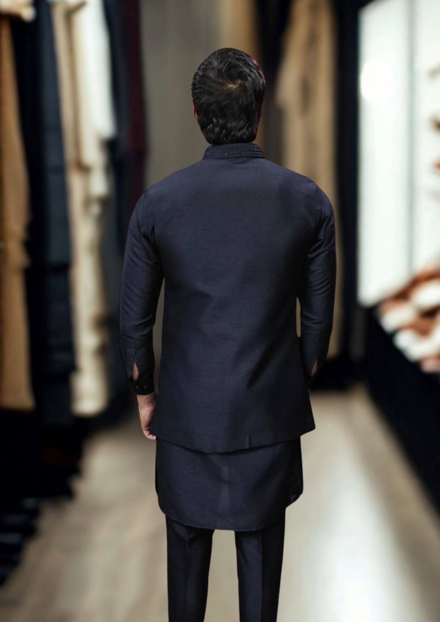 BLACK KURTA PAJAMA JACKET