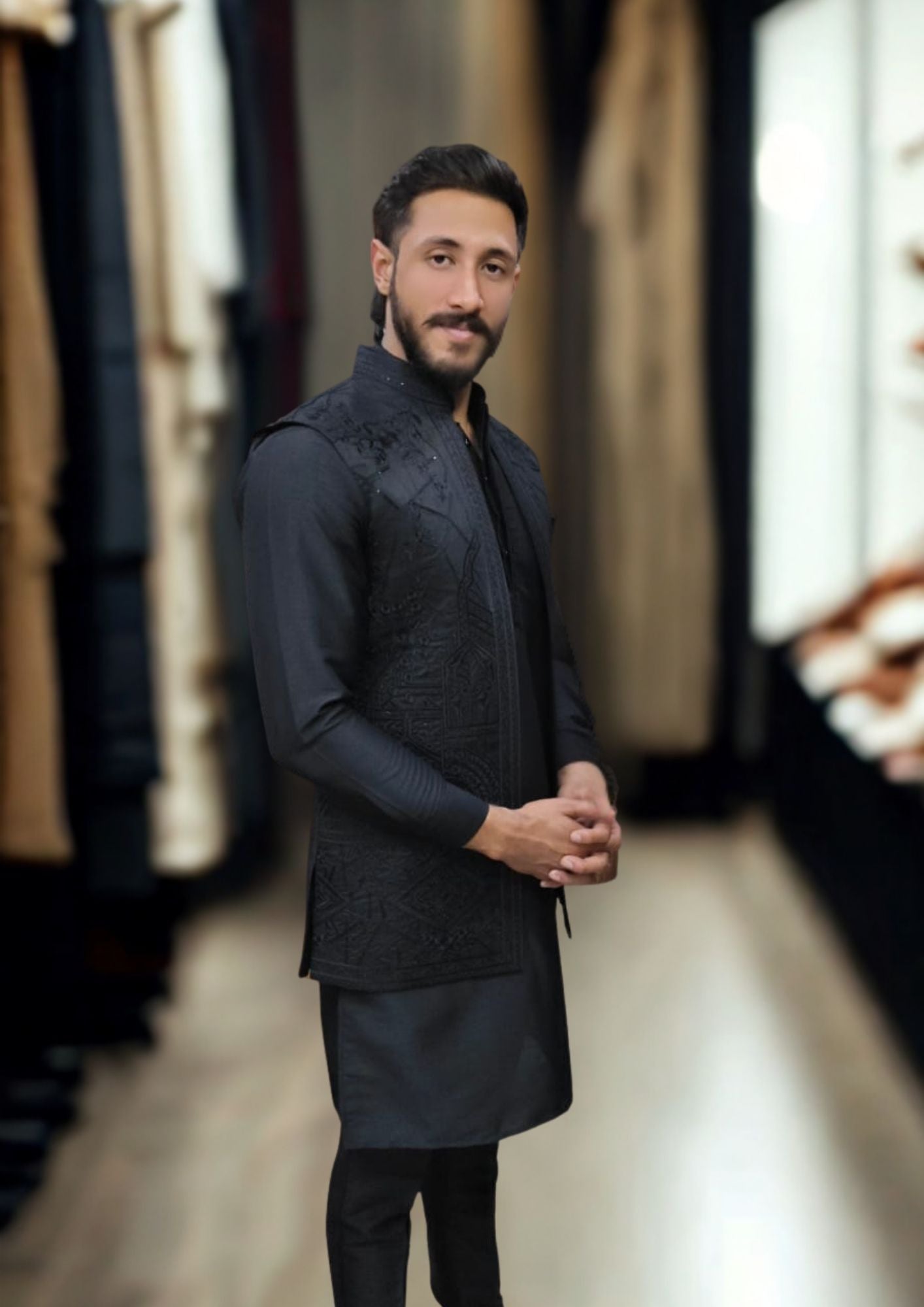 BLACK KURTA PAJAMA JACKET