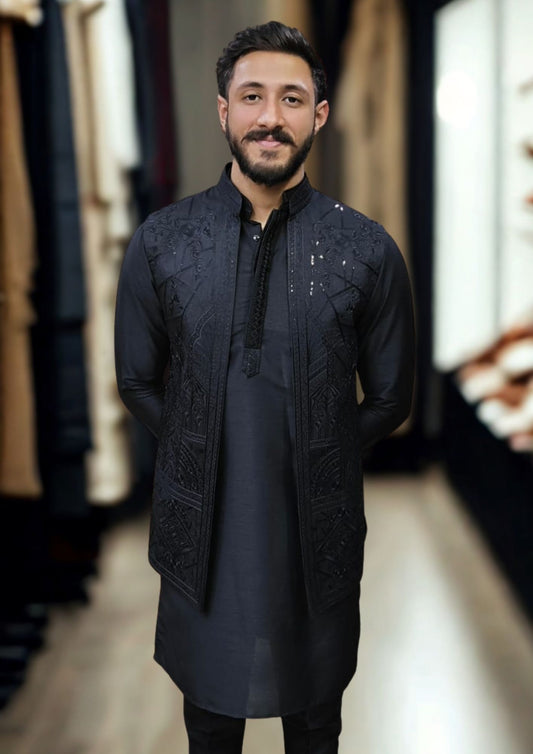 BLACK KURTA PAJAMA JACKET